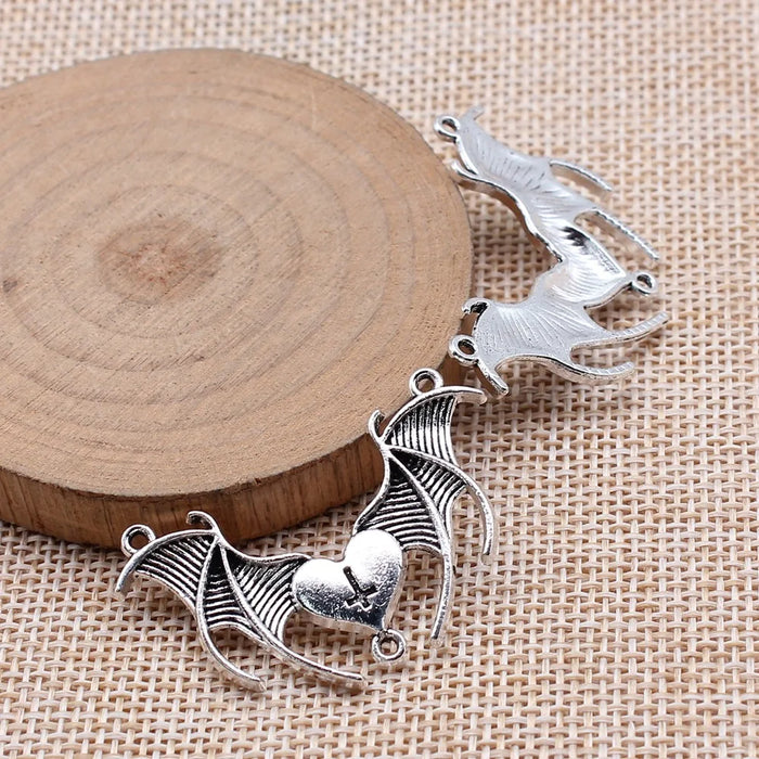 41x25mm 3.7g Gothic Zinc Alloy Heart Cross Bat Wing Charm Pendant for Halloween Jewelry Making
