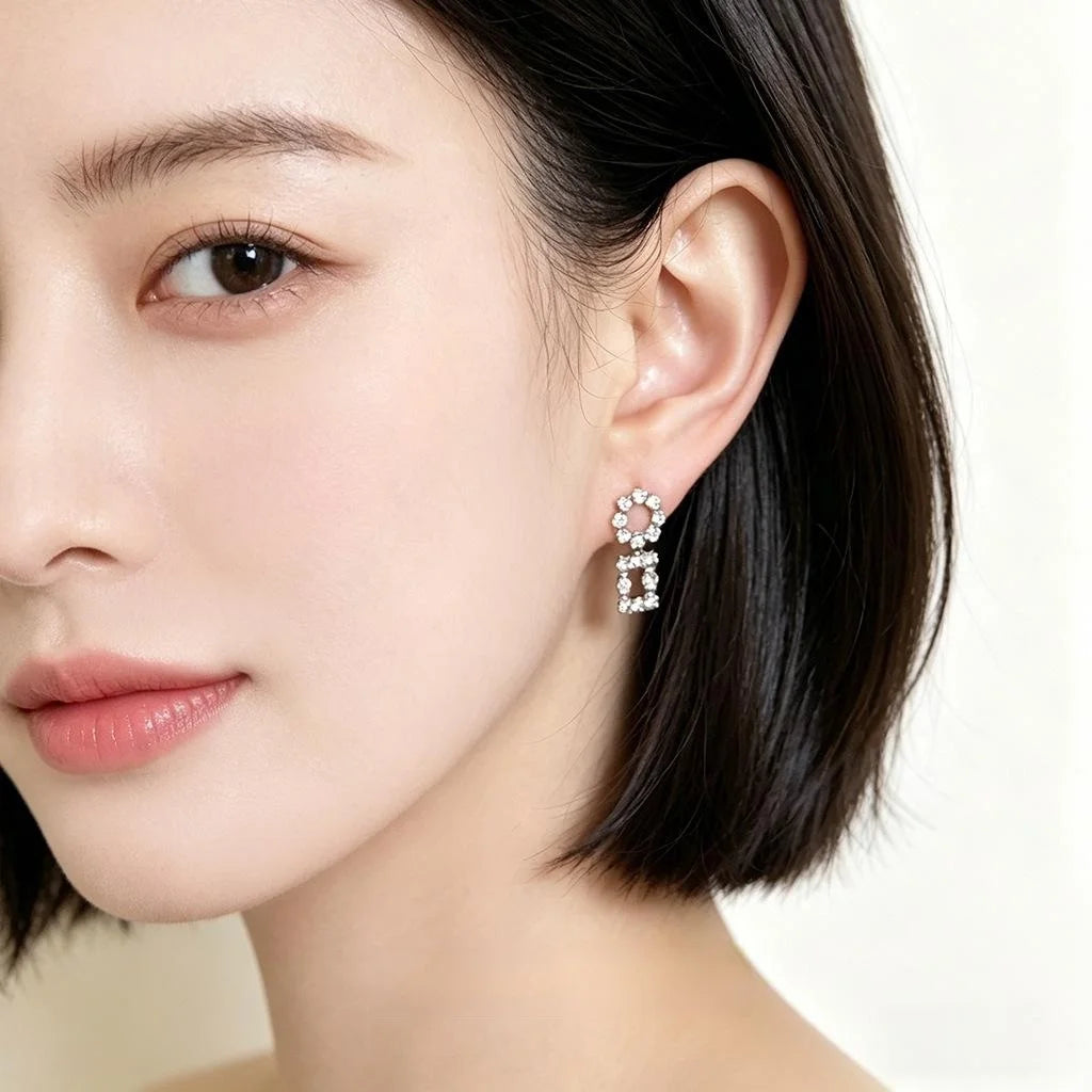 Light Luxury Geometric Rhinestone Eco-Friendly Copper Drop Earrings For Women