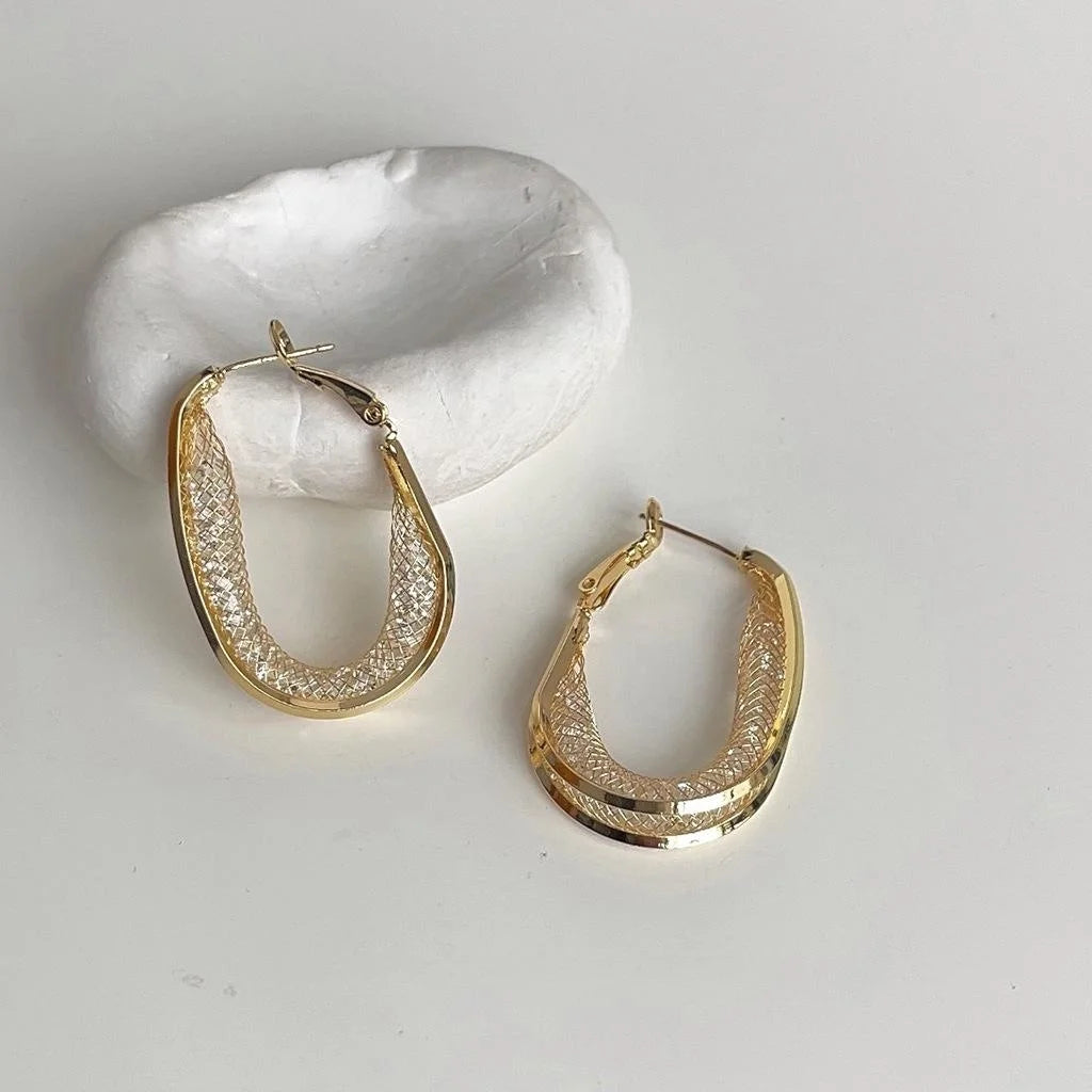 Luxury Irregular Oval Zircon Stud Earrings 14K Plated Copper Geometric Jewelry