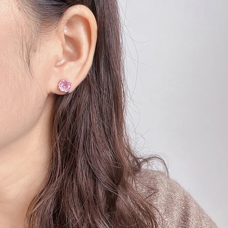 Elegant Luxury Rose Cut Pink Zircon Spiral Shell Stud & Clip On No Piercing Silver Tone Earrings