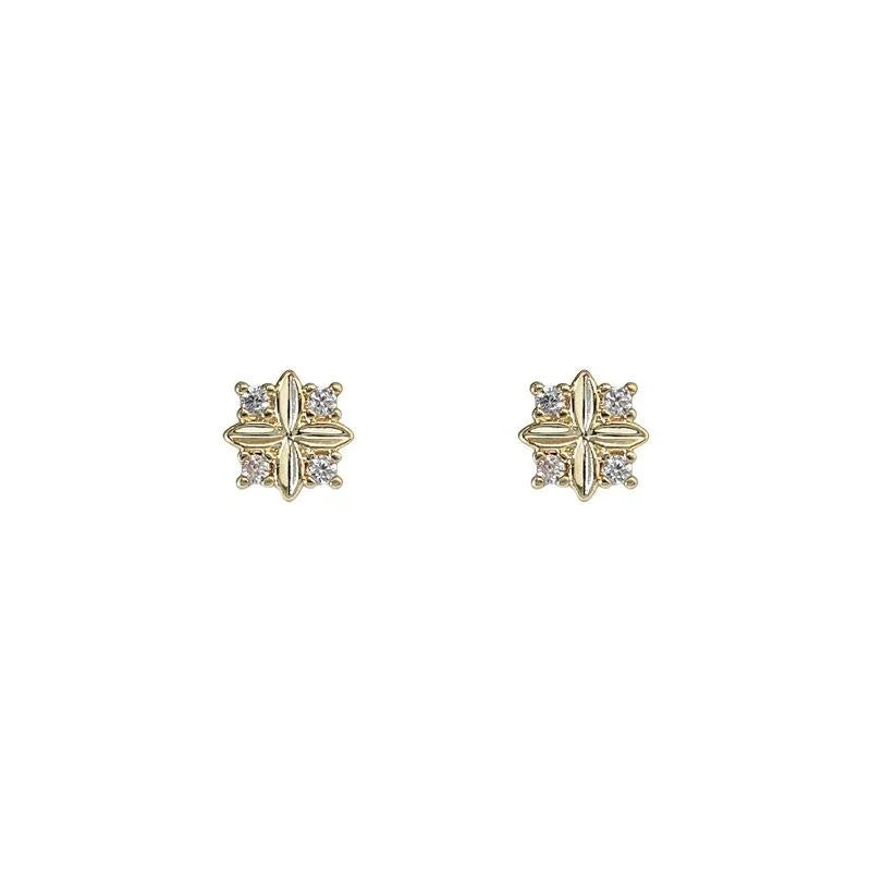 Mini 14K Plated Copper Geometric Square Micro Pave Zircon Stud Earrings