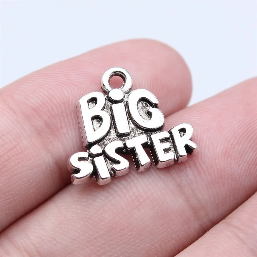 16x19mm 2.4g Antique Silver Zinc Alloy BIG SISTER Tag Charm Pendant for DIY Bracelet Necklace Making