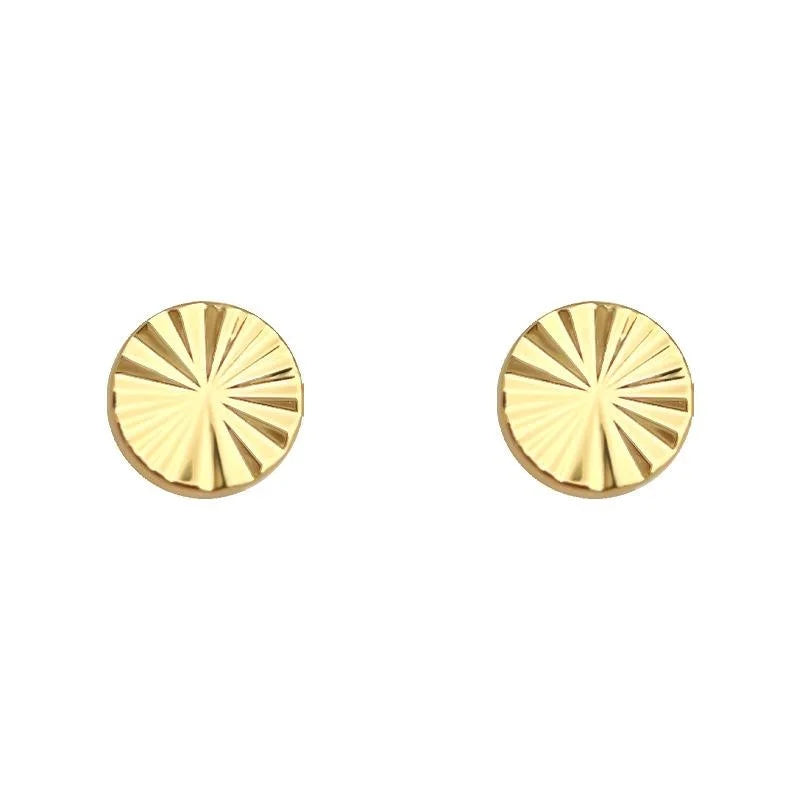 18K Real Gold Plated Copper Round Stud Earrings Mini Faceted Light Luxury
