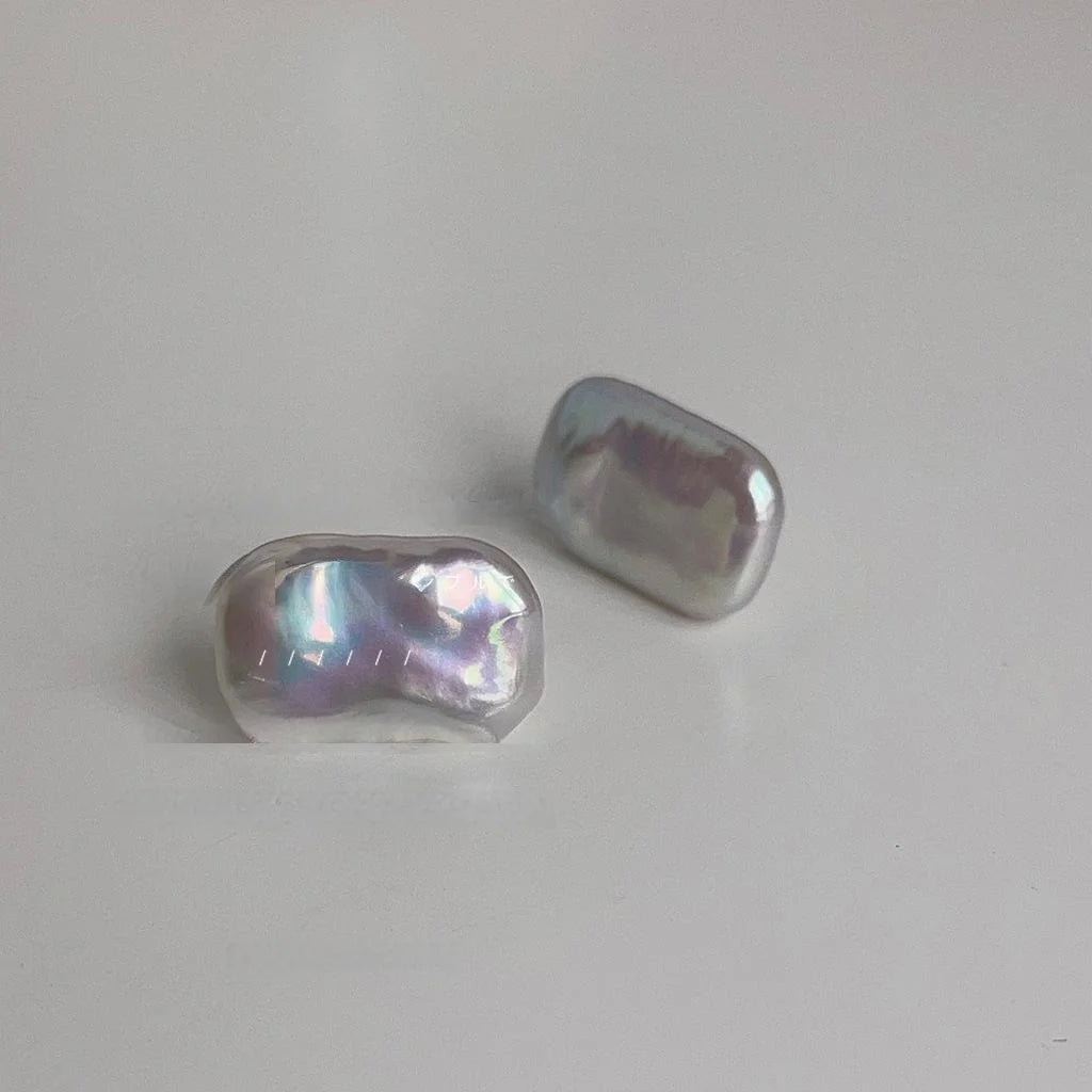 Baroque Irregular Freshwater Pearl Stud Earrings Silver Plated Pin Geometric Rectangle Jewelry