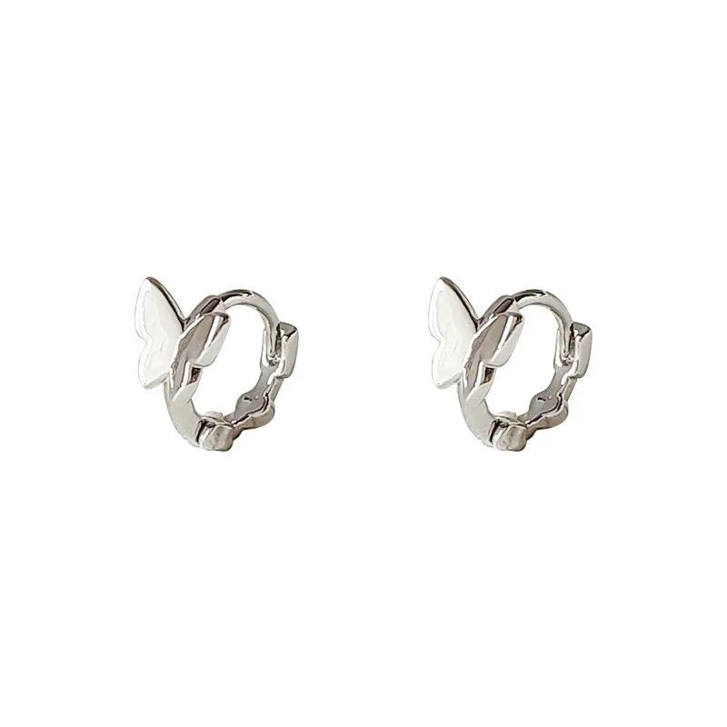 Minimalist Silver Tone Copper Butterfly Stud Earrings For Daily Wear