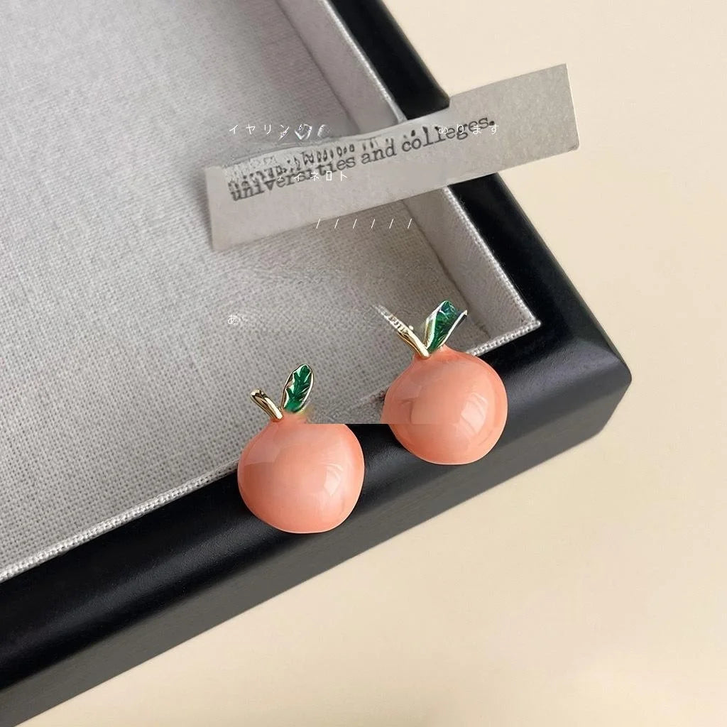 Sweet Pink Apple Enamel Drip Glaze Copper Stud Earrings Cute Geometric Jewelry