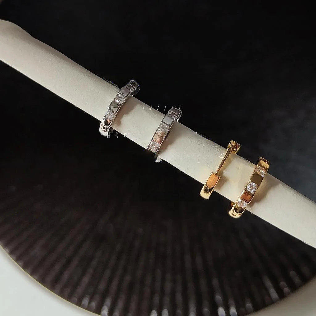 14K Plated Copper Zircon Round Geometric Drop Earrings Minimalist Light Luxury 2025 New