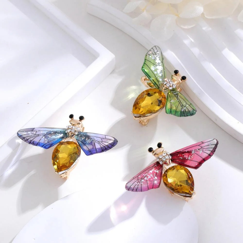 Luxury Bee Firefly Rhinestone Brooch With Amber Crystal Body And Sheer Wings, Elegant Lapel Pin Gift