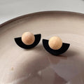 Premium Artistic Geometric Half Circle Wooden Stud Earrings With Silver Plated Pins