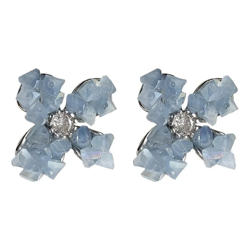 Handmade Glass Crystal Haze Blue Flower Drop Earrings French Sweet Forest Style Jewelry