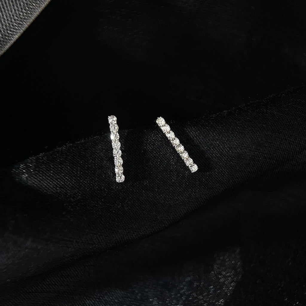 14K Plated Copper Long Bar Geometric Glass Rhinestone Stud Earrings Minimalist Jewelry