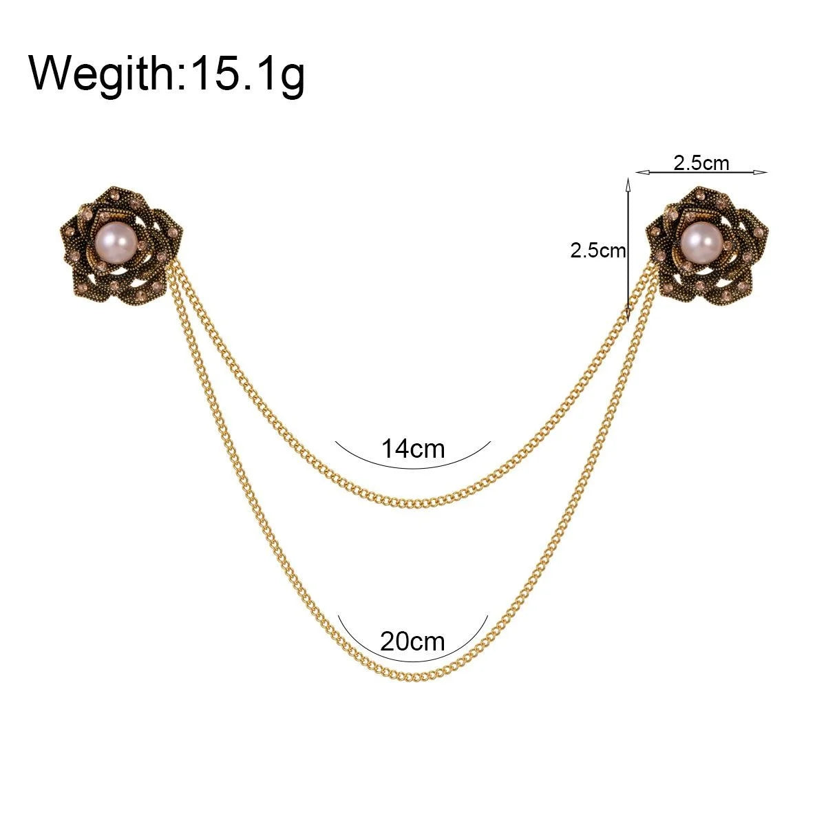Elegant Korean Camellia Pearl Brooch With Gold Chain And Rhinestone Zircon, Women's Lapel Pin Suit Accessory