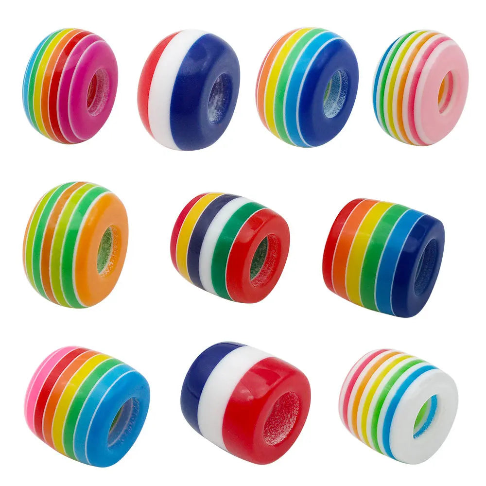 Acrylic Striped Barrel Large Hole Spacer Round Ball Beads 8x14mm for DIY Rainbow Bracelet