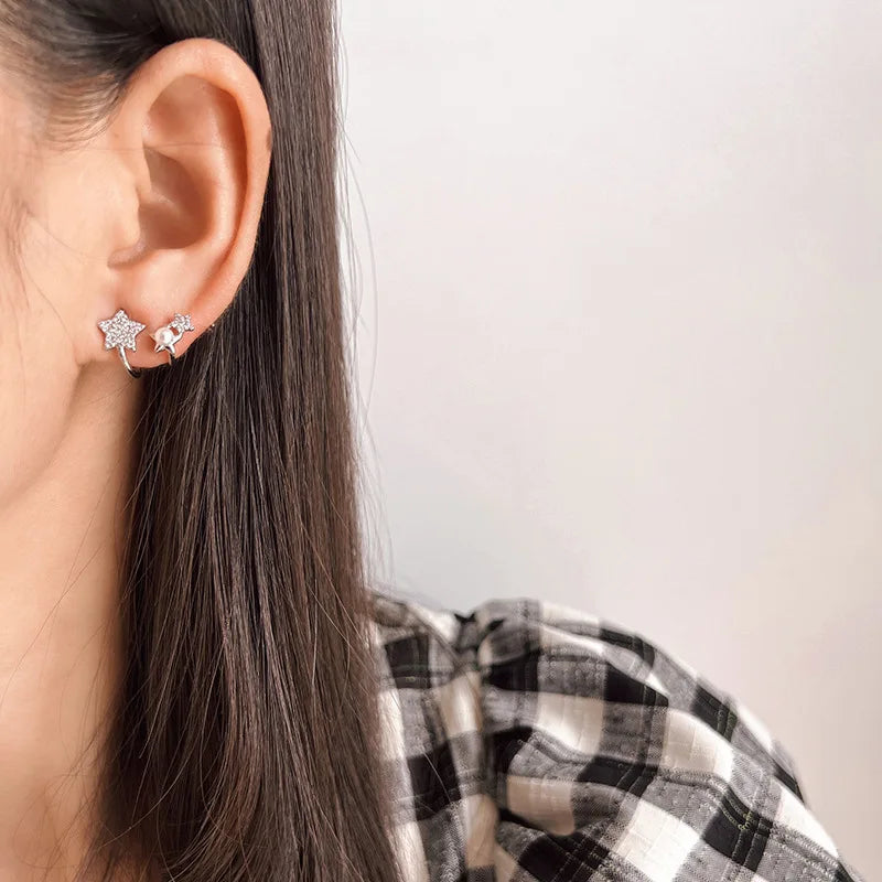 Elegant Star Zircon Pearl Spiral Alloy Stud & Clip On No Piercing Versatile Fashion Women's Earrings