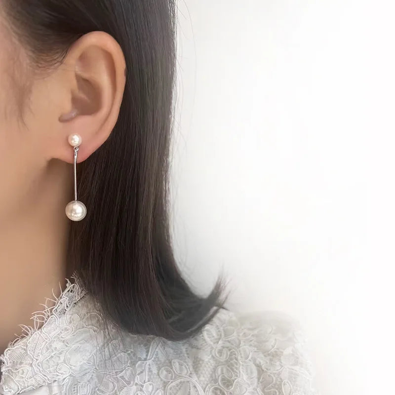Elegant Spiral Pearl Tassel Drop Stud & Clip On No Piercing Silver Alloy Women's Fashion Earrings