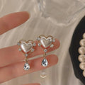 Vintage 14K Plated Alloy Heart Pearl Glass Teardrop Stud Earrings For Women