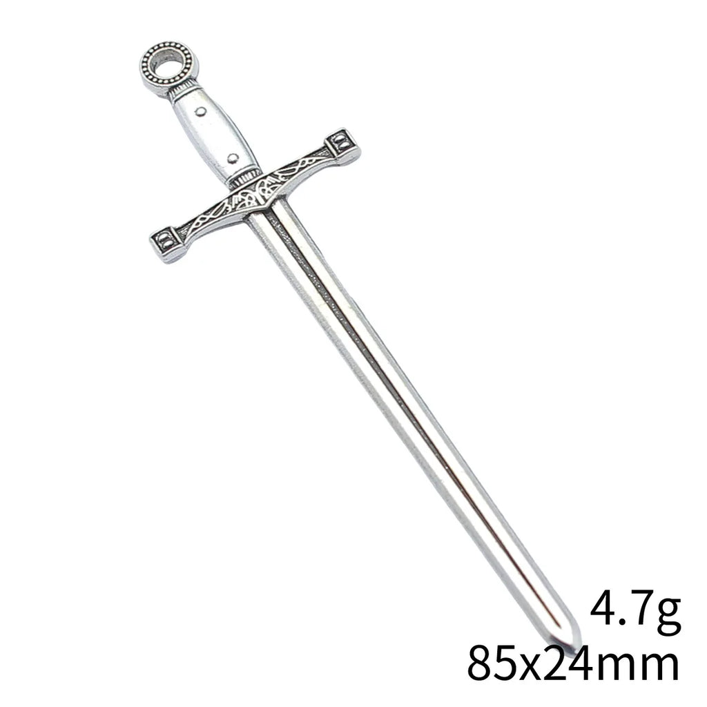 85x24mm 4.7g Multicolor Zinc Alloy Long Sword Charm Pendant for DIY Necklace Keychain Jewelry Making