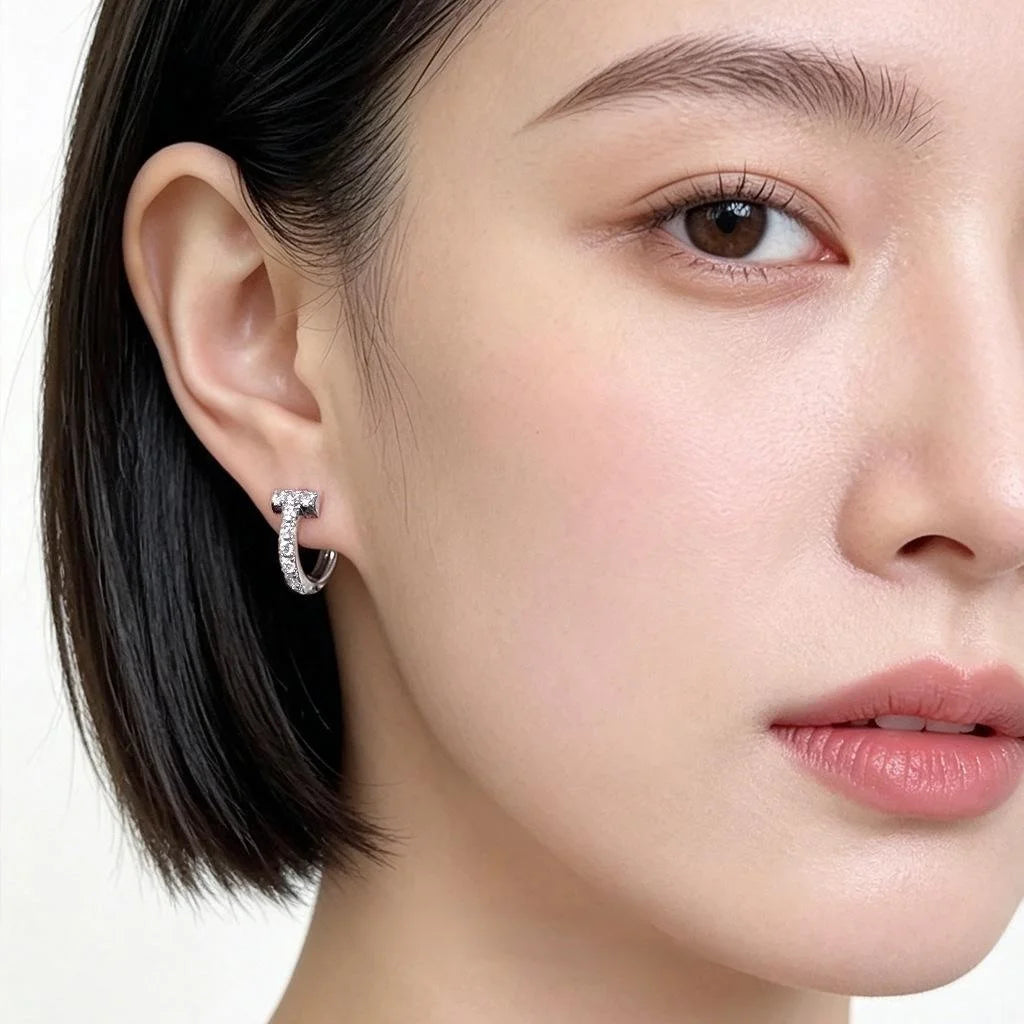Minimalist T Shape Zircon Micro Pave Eco Copper Stud Earrings For Women Geometric Round Jewelry