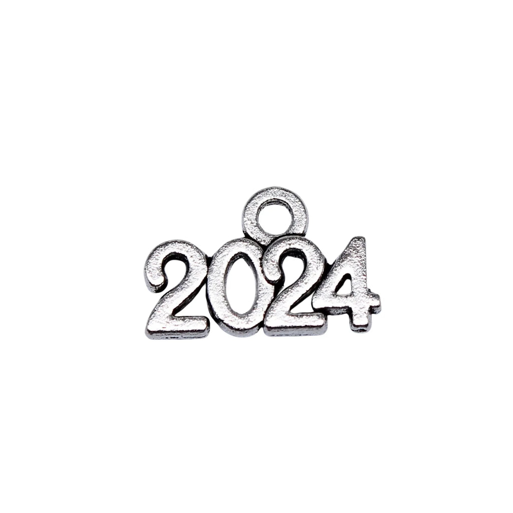 9x14mm 0.44g Antique Silver Zinc Alloy 2024 Year Number Charm Pendant for DIY Necklace Bracelet Jewelry