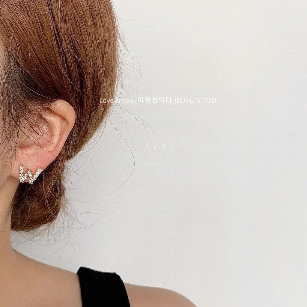 14K Plated Copper Micro Pave Zircon English Letter Stud Earrings For Women Fashion Jewelry