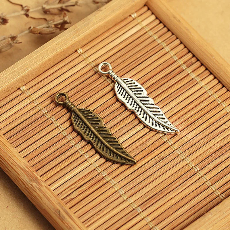 30x8MM Zinc Alloy Feather Charm Pendant Wing for DIY Necklace Bracelet Jewelry Making