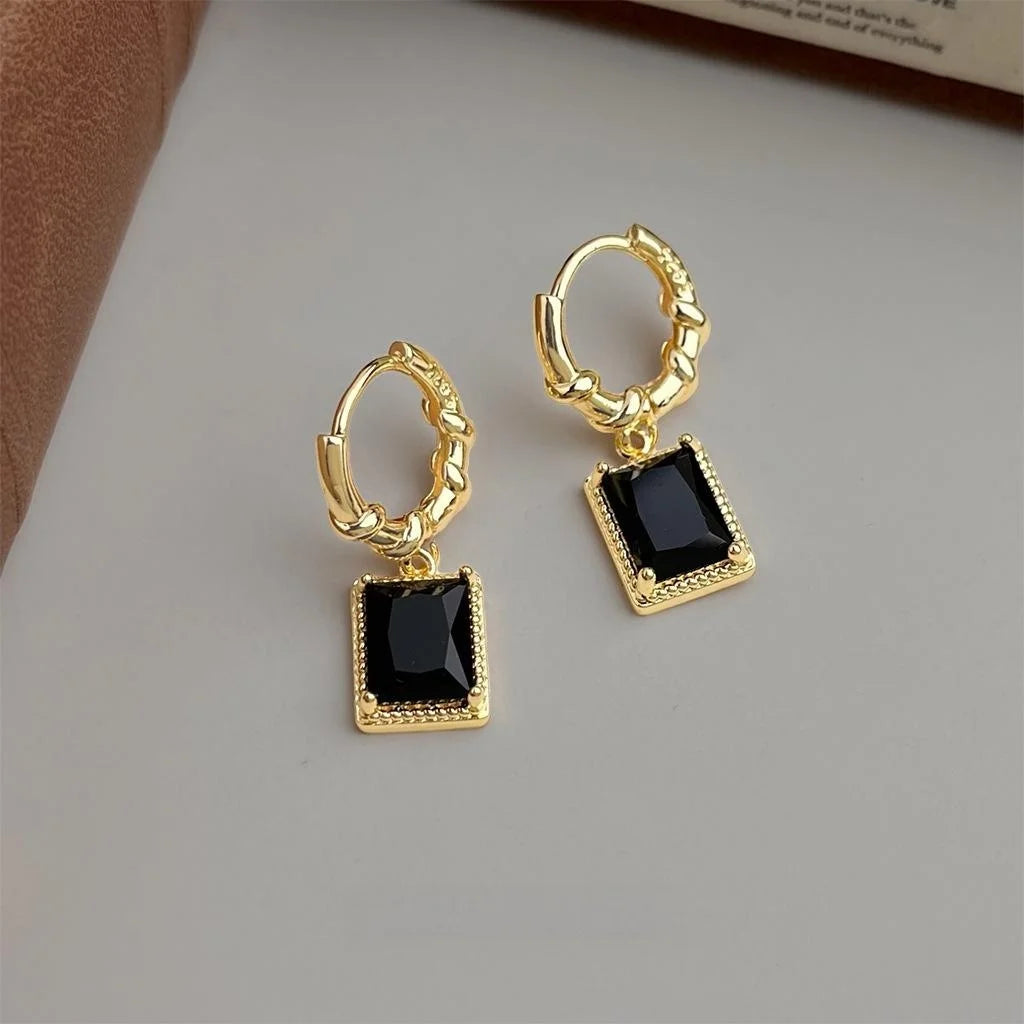 Minimalist Geometric Square Zircon Drop Earrings, Colorfast Plated Eco Copper Jewelry