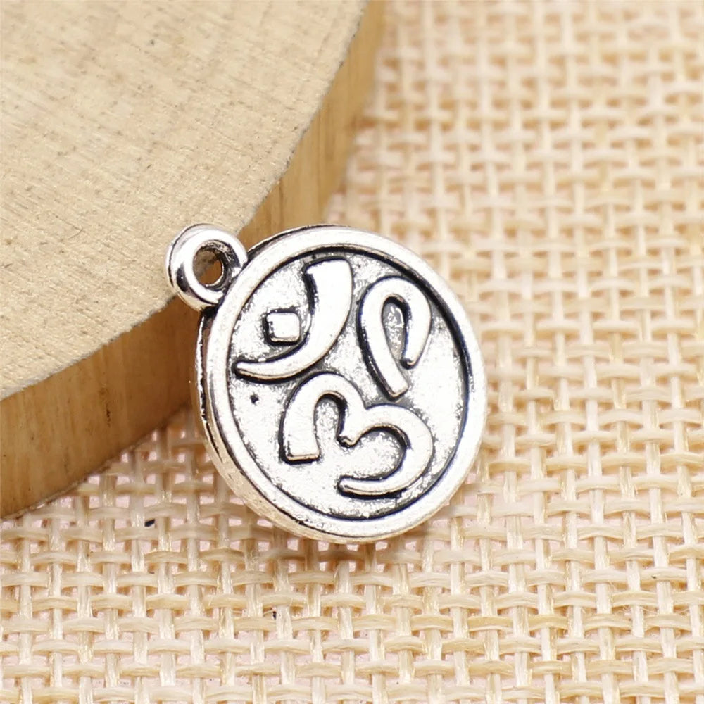 15x18mm 1.8g Antique Silver Zinc Alloy OM Symbol Tag Double Sided Charm Pendant for DIY Necklace Bracelet Jewelry