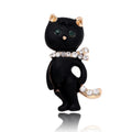 Elegant Black Cat Enamel Brooch With Rhinestone Collar, Cute Animal Lapel Pin Corsage Suit Accessory Gift