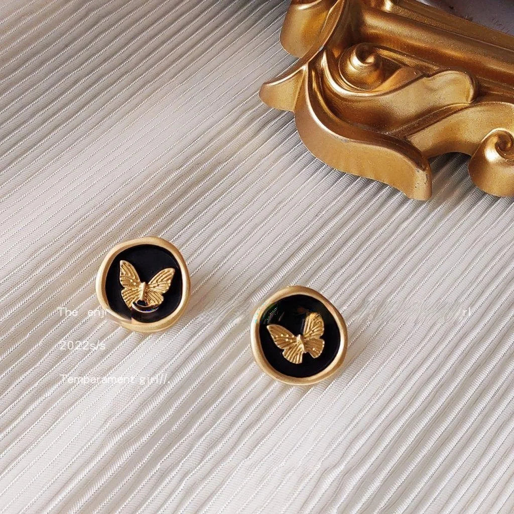 Summer Butterfly Copper Stud Earrings Silver Plated Pin Korean Sweet Style Jewelry