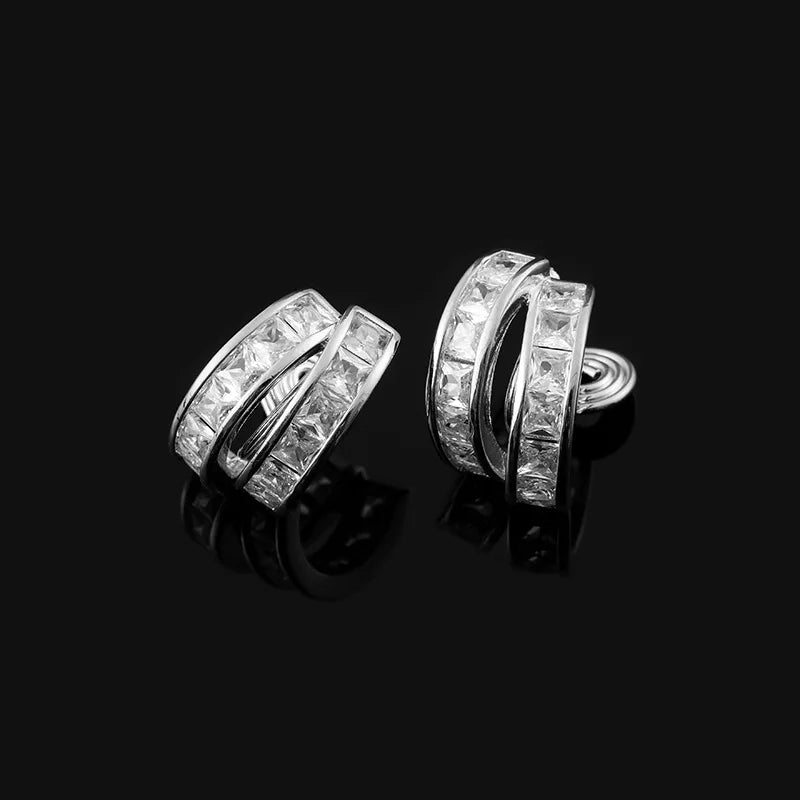 Elegant Geometric Square Zircon Hoop Stud & Clip On No Piercing Gold Alloy Huggie Earrings