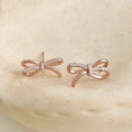 Rose Gold Plated Copper Bow Stud Earrings, Minimalist Designer Anti-Tarnish Jewelry