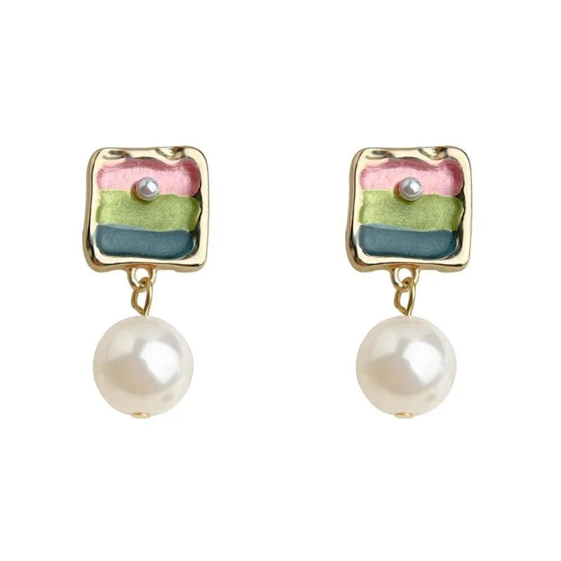 Colorful Gradient Painted Copper Drop Earrings, Geometric Vacation Style