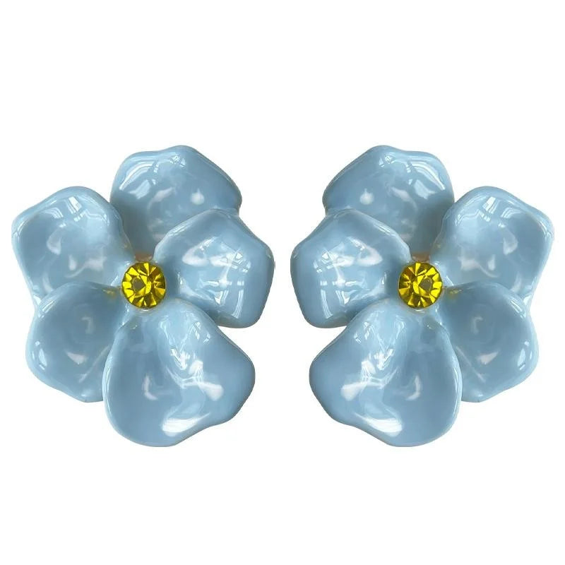 Vintage Enamel Orchid Flower Stud Earrings Gold Plated Copper Artsy Fresh Jewelry