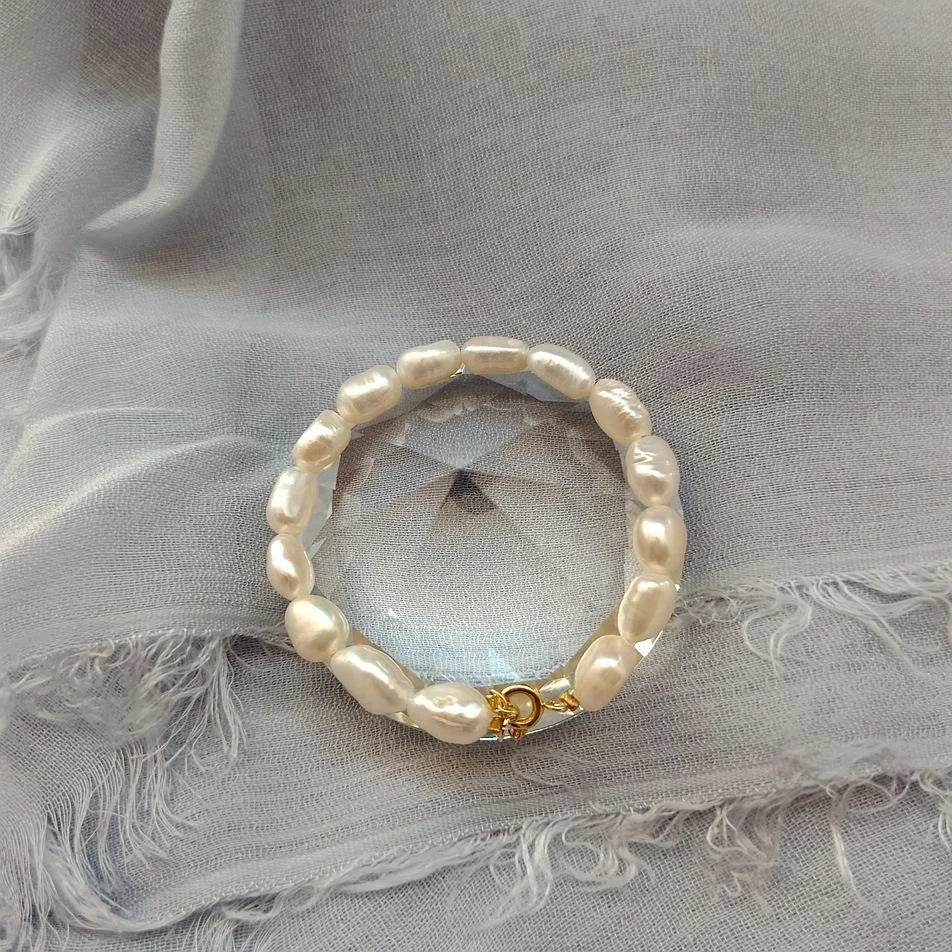 Baroque Irregular Freshwater Pearl Bracelet Vintage Geometric Elegant Office Jewelry