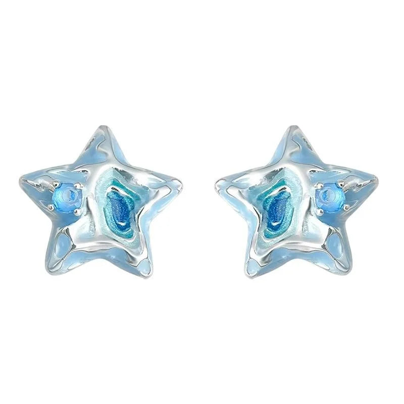 Designer Romantic Starfish Stud Earrings Copper Enamel Zircon Vacation Style