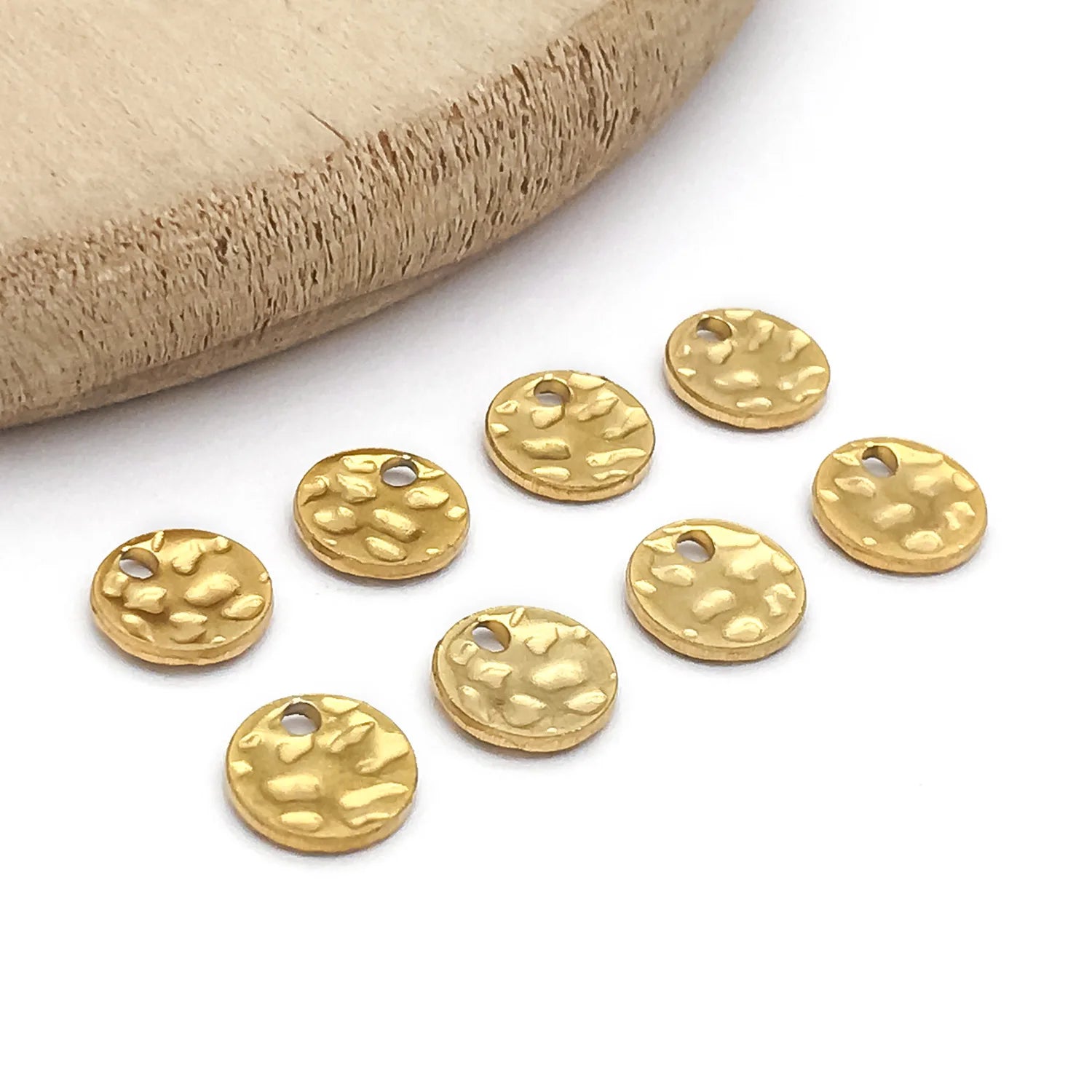 Vacuum Plated Stainless Steel Wrinkled Round Disc Charm Pendant for DIY Earrings Necklace