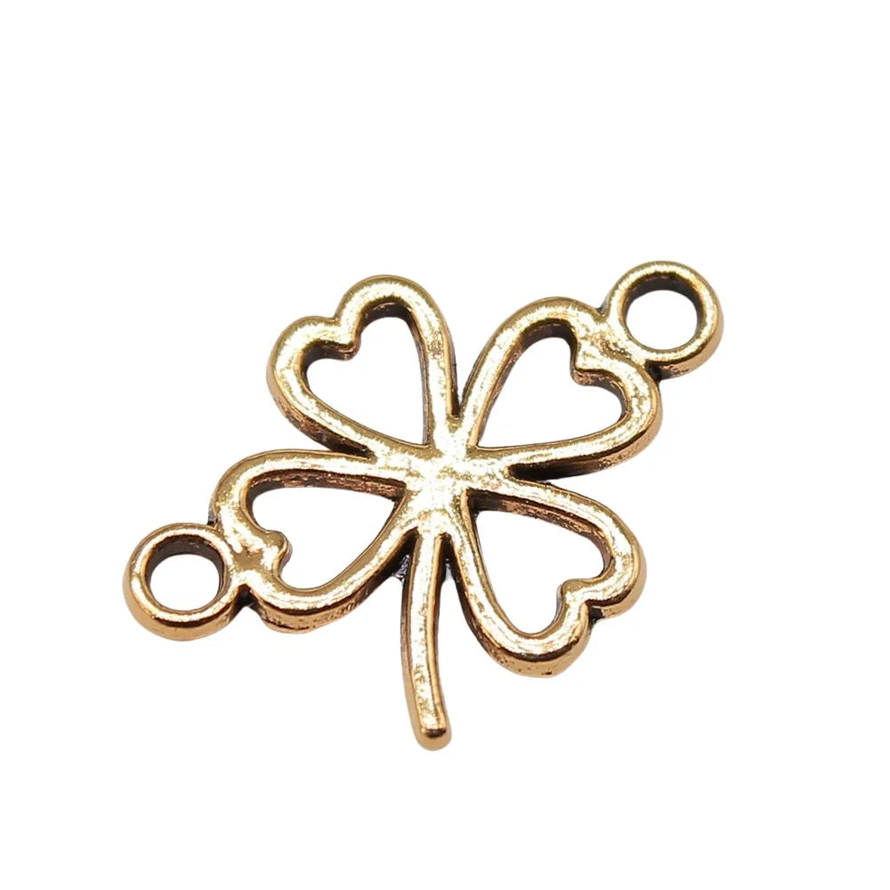 11x16mm 0.5g Multi Color Zinc Alloy Hollow Four Leaf Clover Connector Charm for DIY Bracelet Making