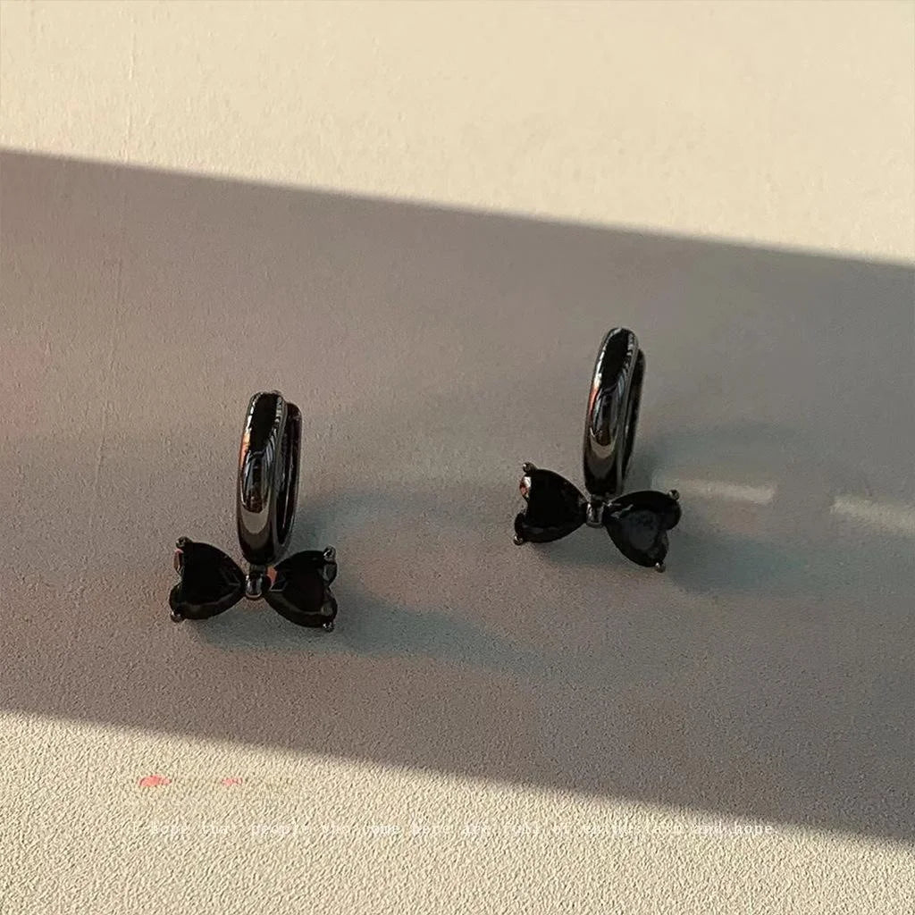Dark Lolita Zircon Bow Copper Drop Earrings Sweet Cool Gothic Jewelry For Women