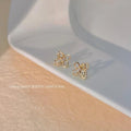 Mini Zircon 14K Plated Copper Hollow Butterfly Stud Earrings Simple Fresh Daily Jewelry