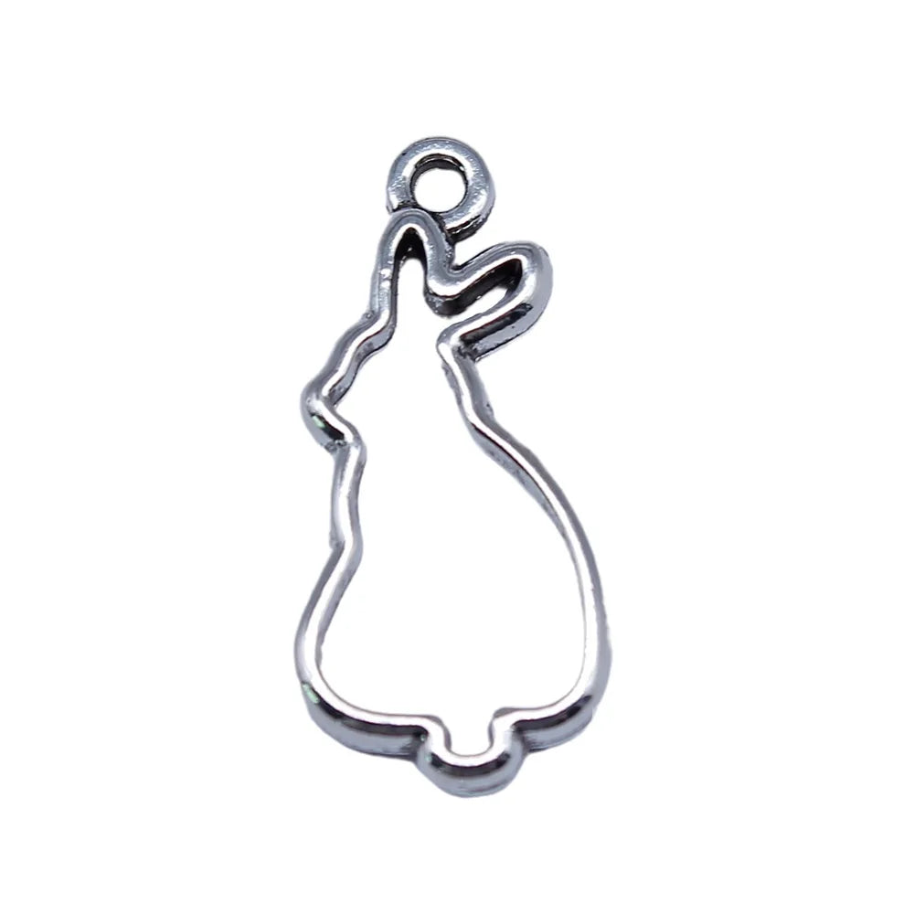 10x22mm 0.8g Antique Silver Zinc Alloy Hollow Rabbit Charm Pendant for DIY Necklace Bracelet Making