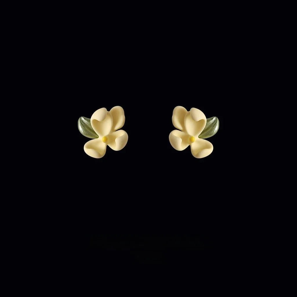 Forest Style Gardenia Flower Stud Earrings Silver Plated Enamel Metal Sweet Minimalist Jewelry