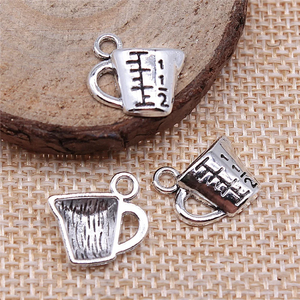 14x15mm 0.9g Antique Silver Zinc Alloy Measuring Cup Charm Pendant for DIY Jewelry Making