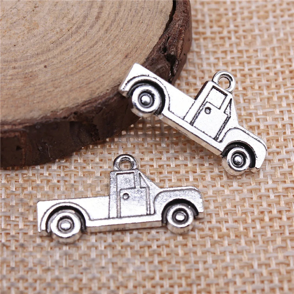 26x14mm 1.5g Antique Silver Zinc Alloy Pickup Truck Charm Pendant for DIY Vehicle Theme Jewelry Making