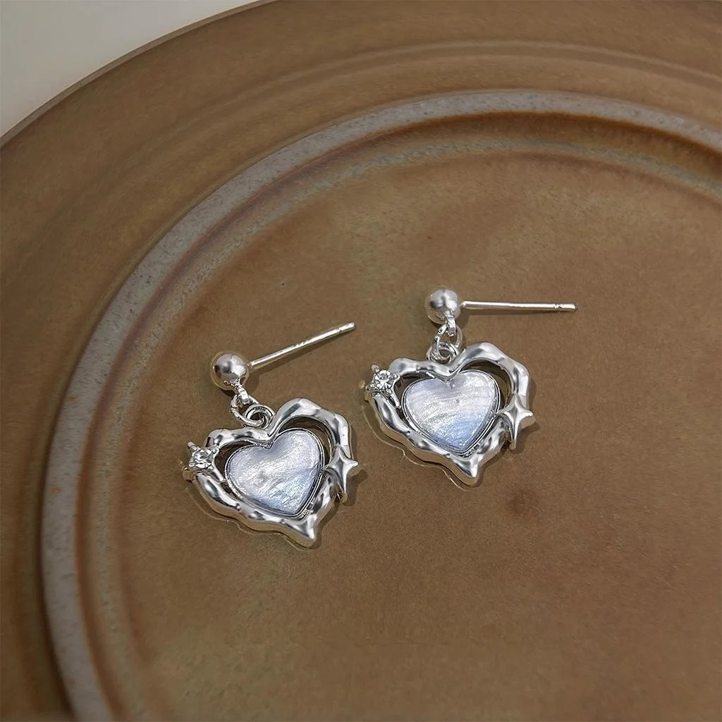 Sweet Cool Gradient Liquid Heart Drop Earrings Zinc Alloy Handmade Eight Point Star Jewelry