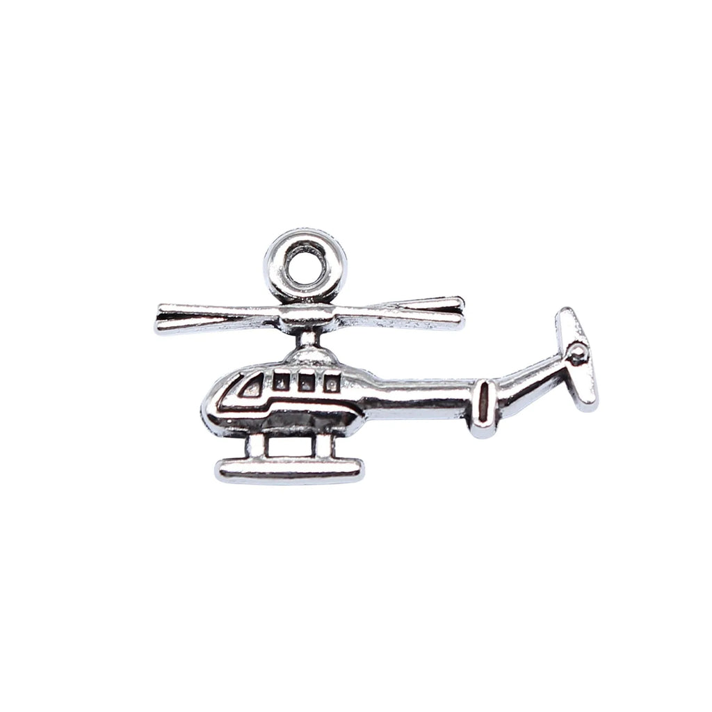 12x20mm 0.89g Antique Silver Zinc Alloy Helicopter Charm Pendant for DIY Aviation Theme Jewelry Making
