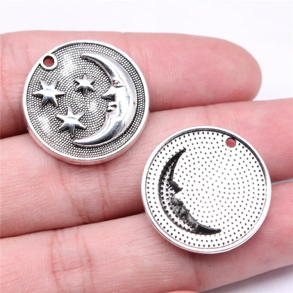 24x24mm 3.9g Antique Silver Zinc Alloy Moon Star Celestial Charm Pendant for DIY Necklace Bracelet