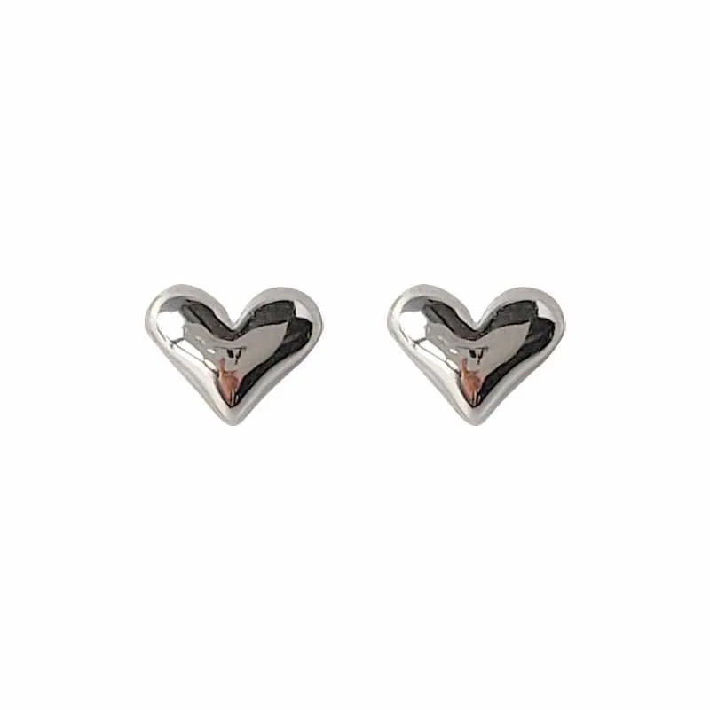 Mini 14K Gold Plated Copper Smooth Heart Stud Earrings, Minimalist Korean Style