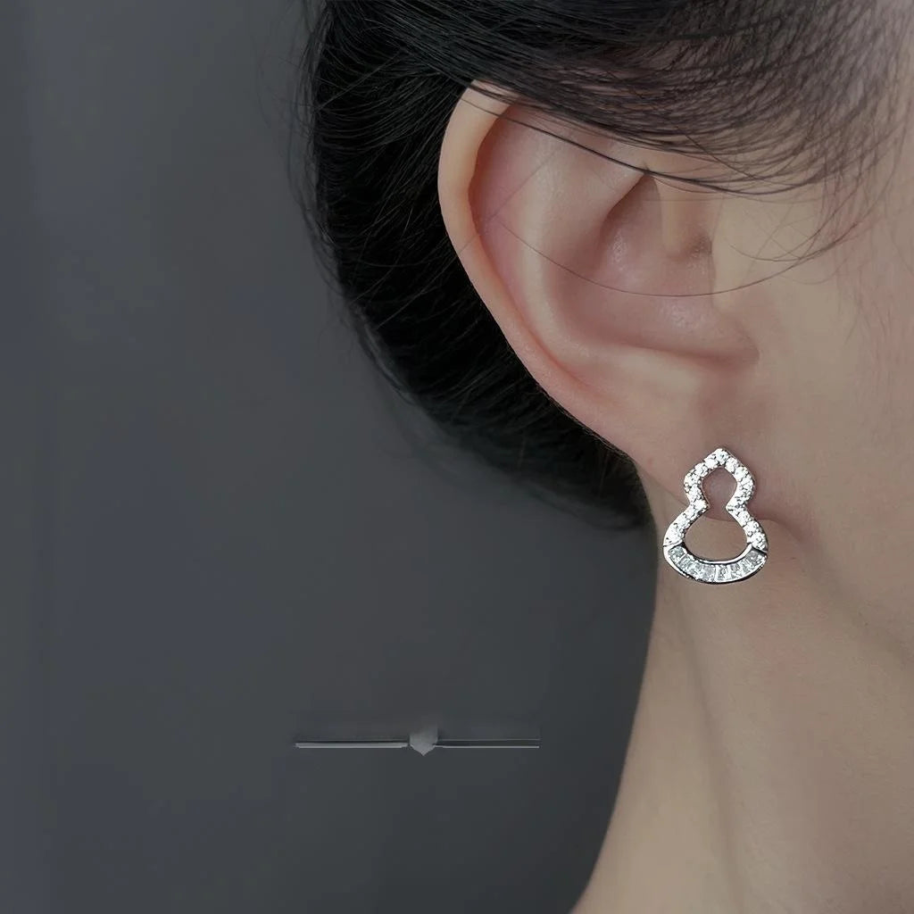 Light Luxury Micro Pave Zircon Gourd Stud Earrings Silver Plated Copper Geometric Jewelry