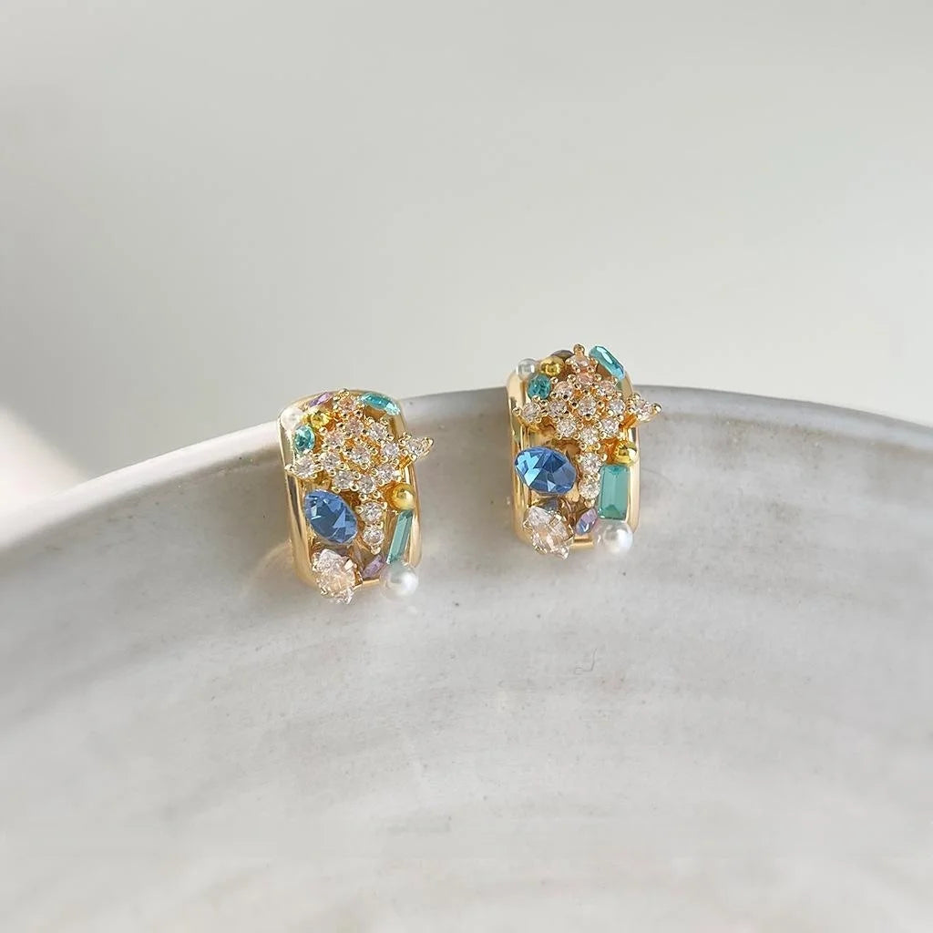 Light Luxury Geometric Quadrilateral Zircon Micro Pave Copper Stud Earrings