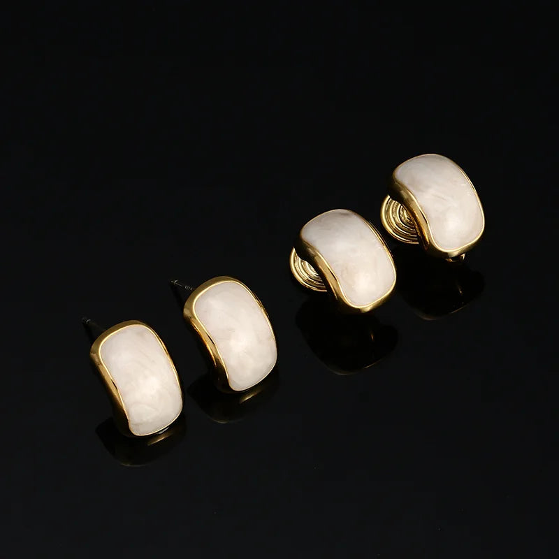 Vintage Gold Alloy Spiral Disc Geometric Enamel Stud & Clip On No Piercing Elegant Women's Earrings